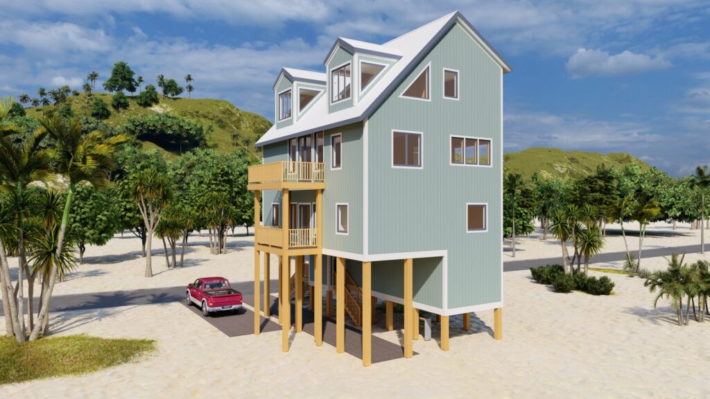 Modern beach house on stilts